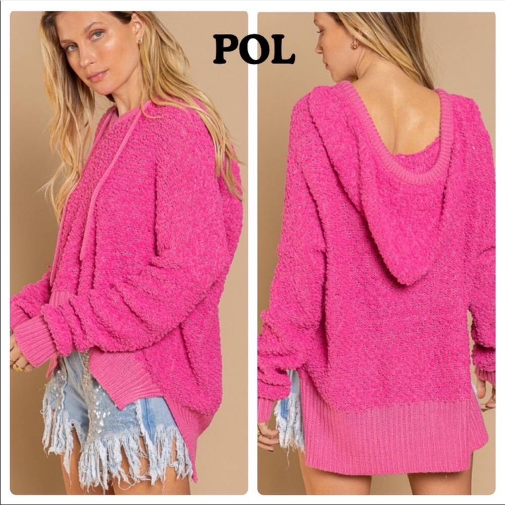 POL- PINK Sweater hoodie, alpaca inspire feel and look!